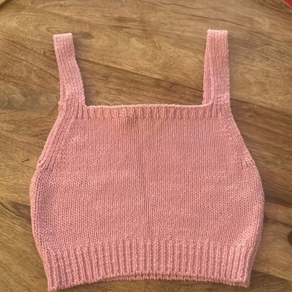 Zara Pink Knit Cropped Tank Top size XS